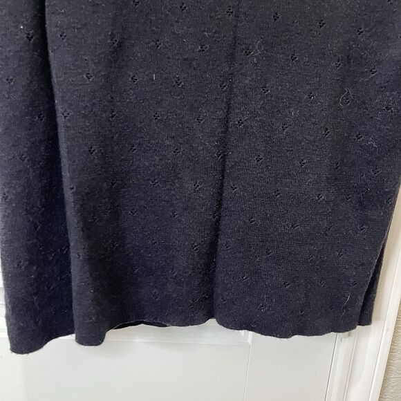 Vintage Worthington Eyelet Black Button Up Short Sleeve Knit Top Womens Size L - Picture 8 of 9